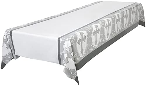 ROYAL BLUEBONNET Gray Cross Tablecloth Set of 2 for Baptism Party