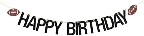 Football Happy Birthday Banner with Black Glitter
