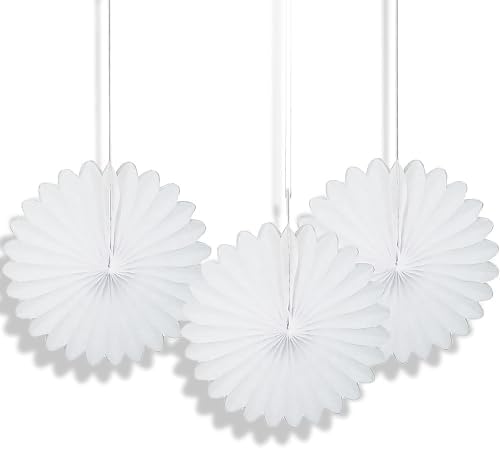 Solid White Hanging Tissue Paper Fans - 6 Inch 3 Count