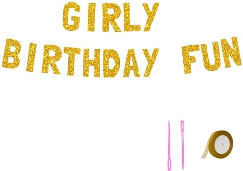 Meowoo Girly Birthday Banner with Glittery Gold Letters