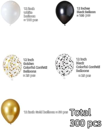 300 Pcs Black White Gold Confetti Balloons Set