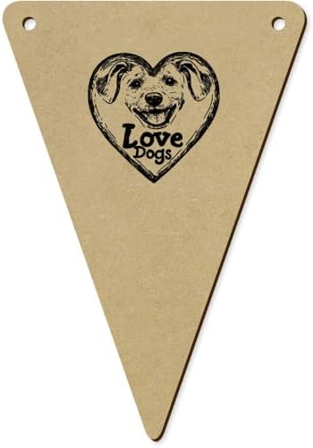 5 x 140mm Love Dogs Happy Puppy Heart Wooden Bunting Flags