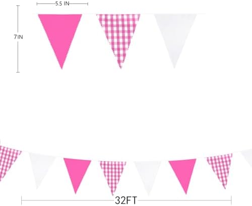 32 Ft Hot Pink Buffalo Plaid Checkered Flag Garland for Parties