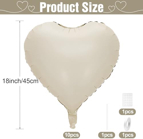 GRESATEK 10Pc Cream White Heart Balloons 18Inch
