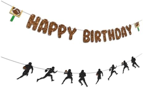Football Birthday Banner with Glitter Letters