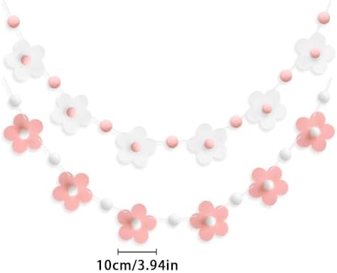 2 Pcs Felt Garland White Pink Flower Decor Banners