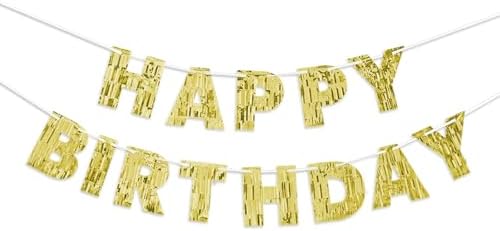 Gold Happy Birthday Banner - 9ft Pre-Strung Foil Garland