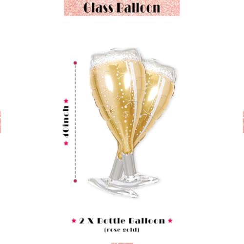 PartyForever Champagne Bottle Glass Balloon Set 4-Pack Large Foil Balloons