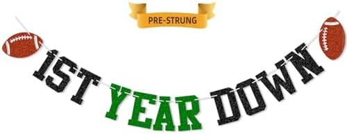 1st Year Down Football Birthday Banner Decor