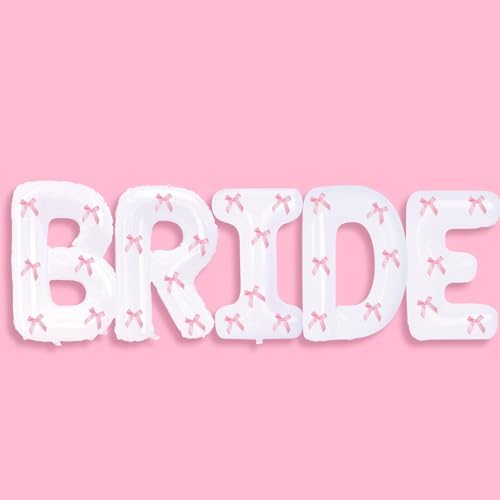 40 Inch White Bride Balloons with Pink Bows Set