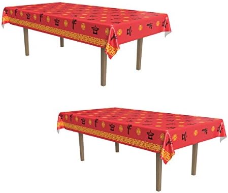 Beistle 2-Count Asian Tablecover Red Yellow Black Design 54 x 108
