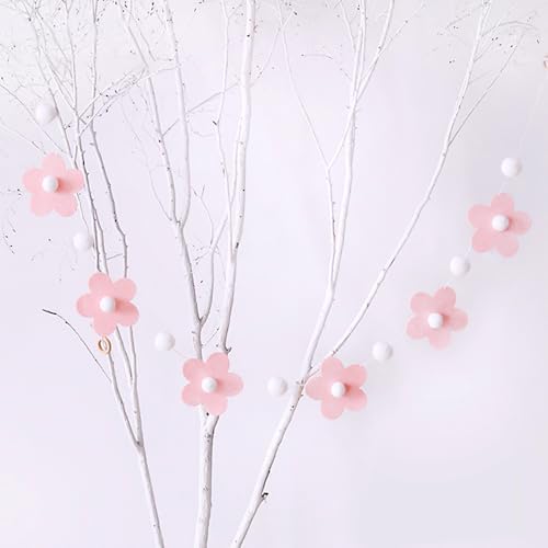 2 Pcs Felt Garland White Pink Flower Decor Banners