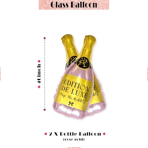 PartyForever Champagne Bottle Glass Balloon Set 4-Pack Large Foil Balloons