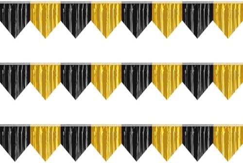 3P Black Gold Metallic Foil Fringe Banners
