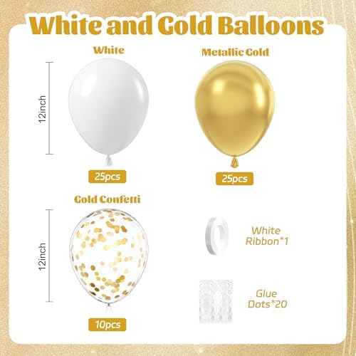 60pcs Gold and White Balloons 12inch for Party Decorations