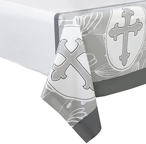 ROYAL BLUEBONNET Gray Cross Tablecloth Set of 2 for Baptism Party