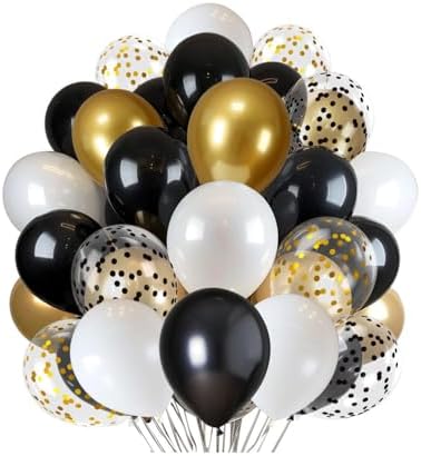 300 Pcs Black White Gold Confetti Balloons Set