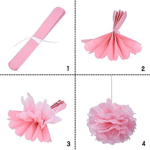 Wartoon Tissue Paper Pom Poms Flowers Set 12 Pieces Hot Pink Pink White