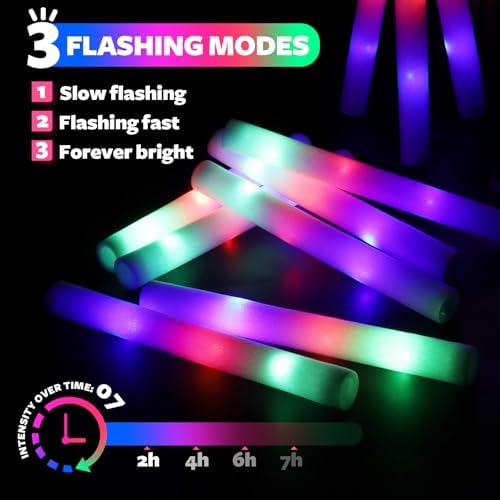 107 PCS LED Foam Glow Sticks with 3 Modes