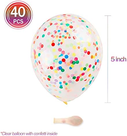 Rainbow Confetti Balloons 40 Pcs 5 Inch Clear Decorations