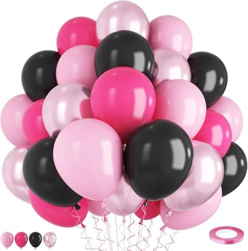 Pink and Black Balloons 60PCS Decor Set for Parties