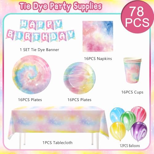 Tie Dye Birthday Decorations 138pcs Party Set