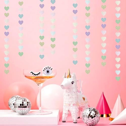 Iridescent Holographic Party Garland - 52ft Glitter Streamers Decor Kit