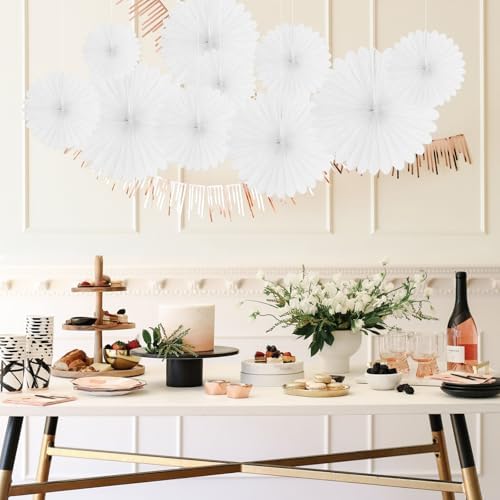 20 Pcs White Hanging Paper Fans for Events Decor