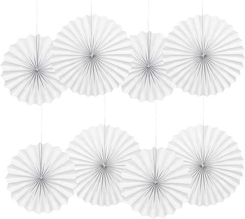 White Paper Fans Hanging Party Decorations Pack of 6