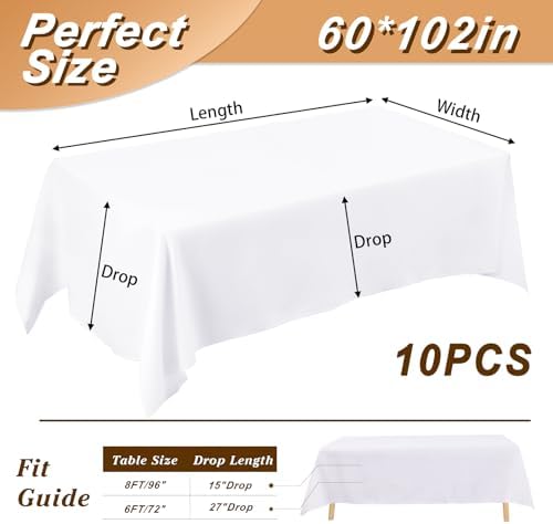 Fixwal 10 Pack White Tablecloths 60x102 Inch Rectangle