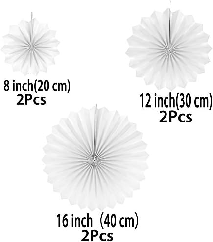 White Party Hanging Paper Fans 6pc Decorations