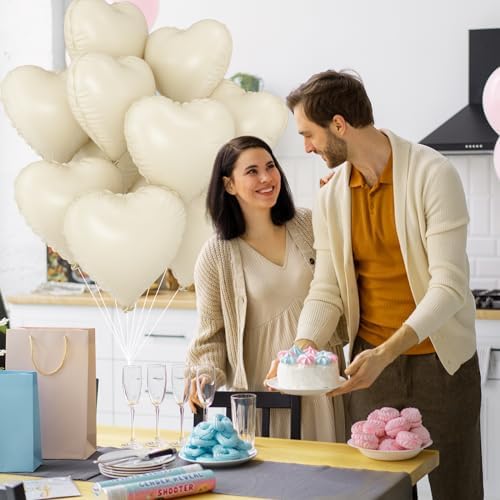 GRESATEK 10Pc Cream White Heart Balloons 18Inch