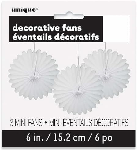 Solid White Hanging Tissue Paper Fans - 6 Inch 3 Count