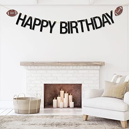Football Happy Birthday Banner with Black Glitter