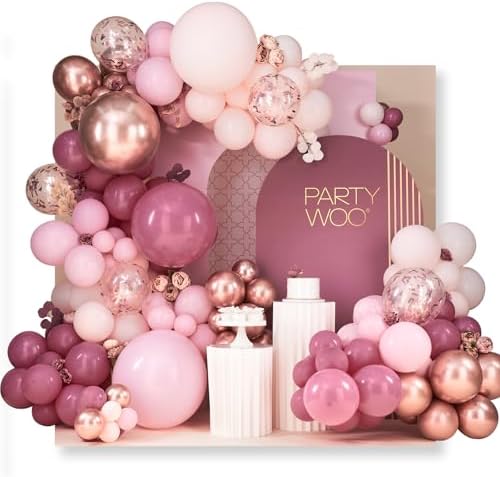 PartyWoo Pink Gold Balloon Arch Kit 140 pcs