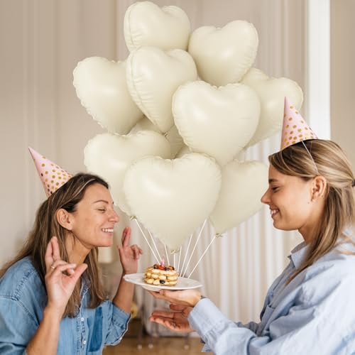 GRESATEK 10Pc Cream White Heart Balloons 18Inch