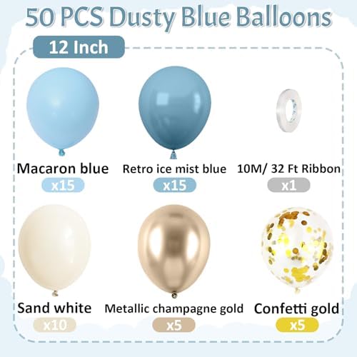 Paready 50 pcs Dusty Blue Balloons Party Decor