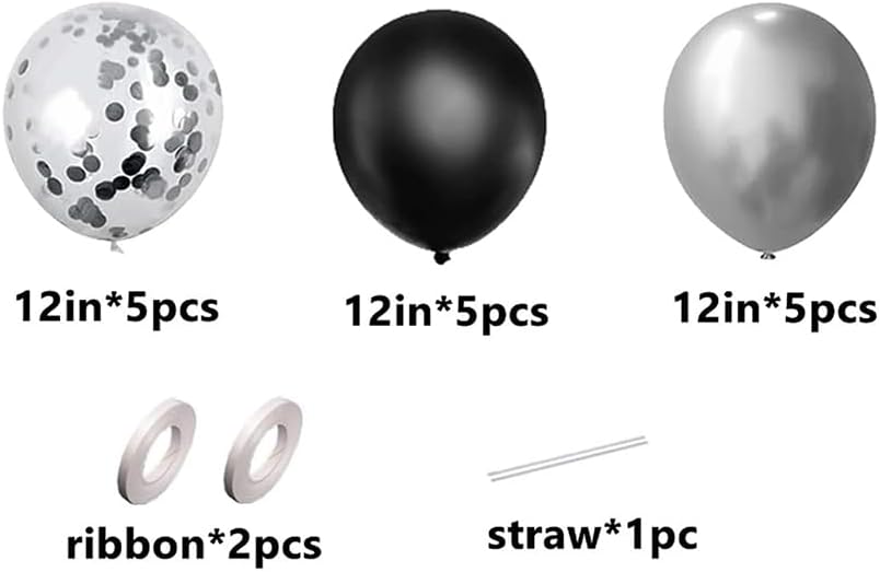 31PCS Birthday Balloons Decor Kit Black Silver Foil