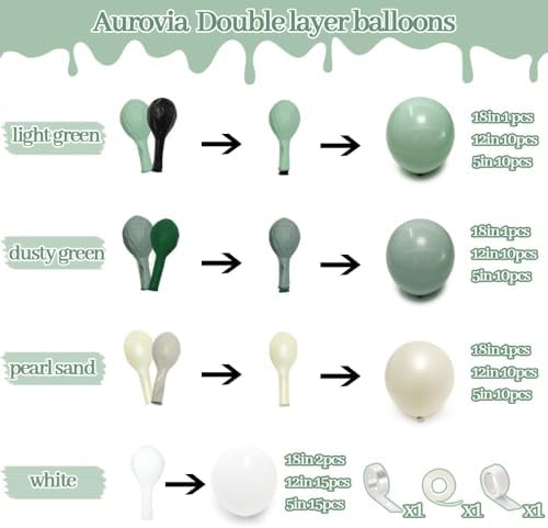 Dusty Green White Balloon Garland Party Decor Kit