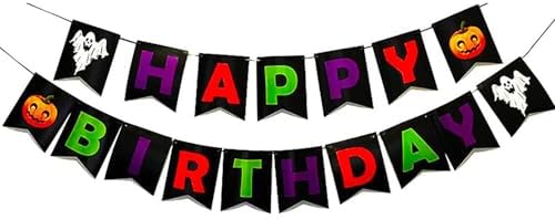 Halloween Birthday Decorations Set with Banners and Balloons