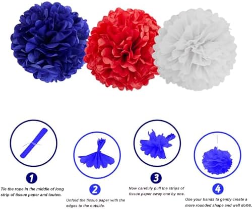 We Moment Red Blue White Paper Pom Poms Decorations 12pcs