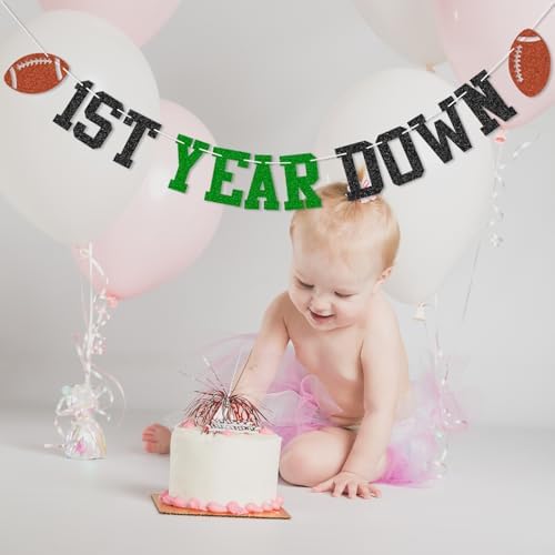 1st Year Down Football Birthday Banner Decor