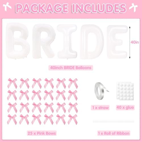 40 Inch White Bride Balloons with Pink Bows Set