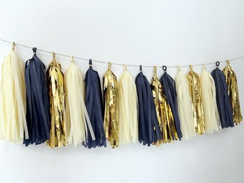 15PCS Navy Blue Gold Mylar Tassel Garland DIY Kit