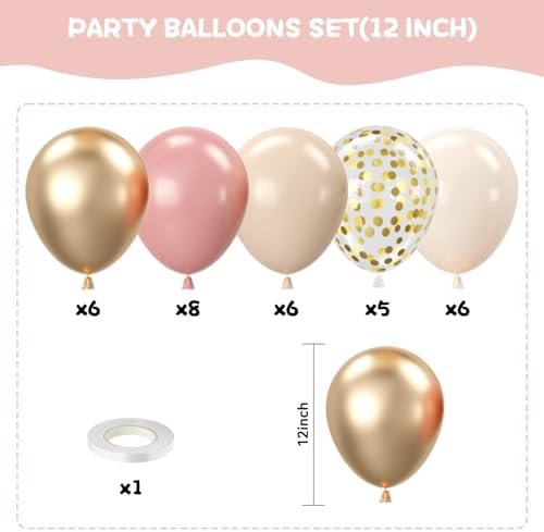 FEYG Blush Pink and Gold Balloons Set