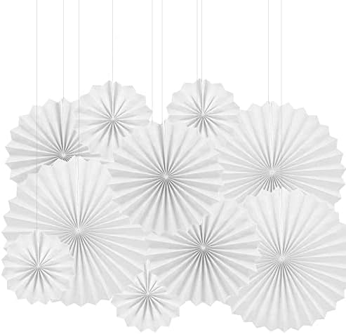 White Paper Fans Hanging Party Decorations Pack of 6