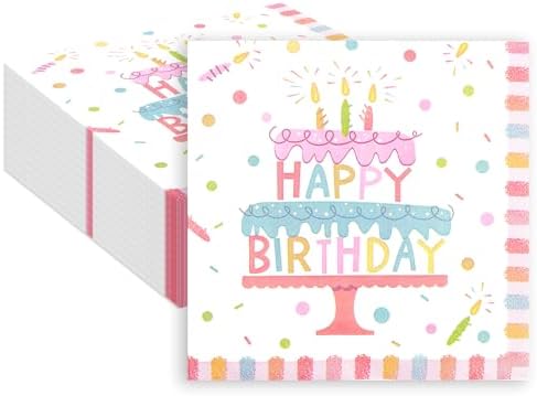 50 Pieces Birthday Napkins Cake Themed 13x13 Inches