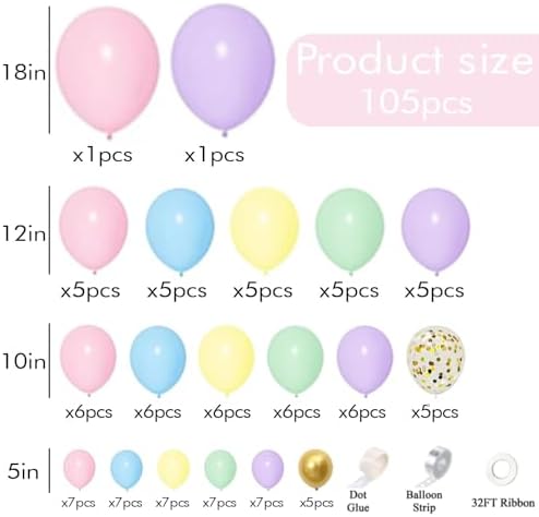 105pcs Pastel Balloons Arch Garland Kit with Gold Confetti Balloons