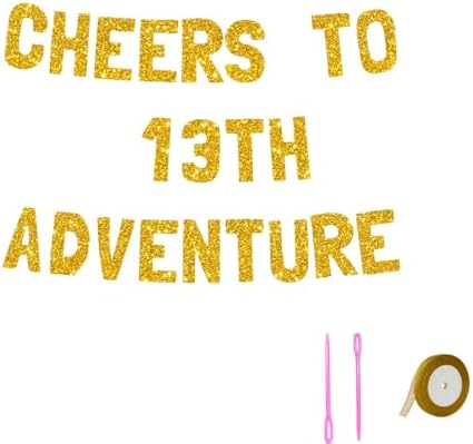 Meowoo 13th Adventure Decorations Sparkling Gold Banner