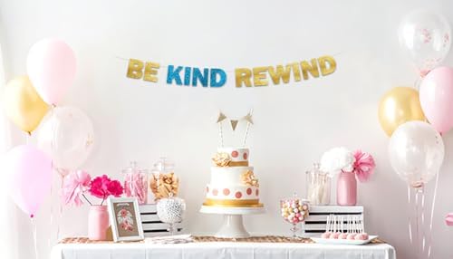 Be Kind Rewind Glitter Banner 90s Party Decor